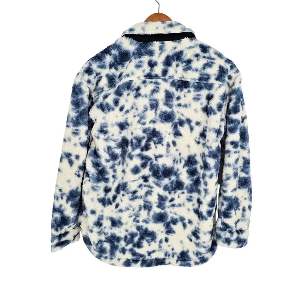 NWT Treasure & Bond Blue White Tie Dye Fleece Snap Shirt Jacket Girl’s XL 14/16